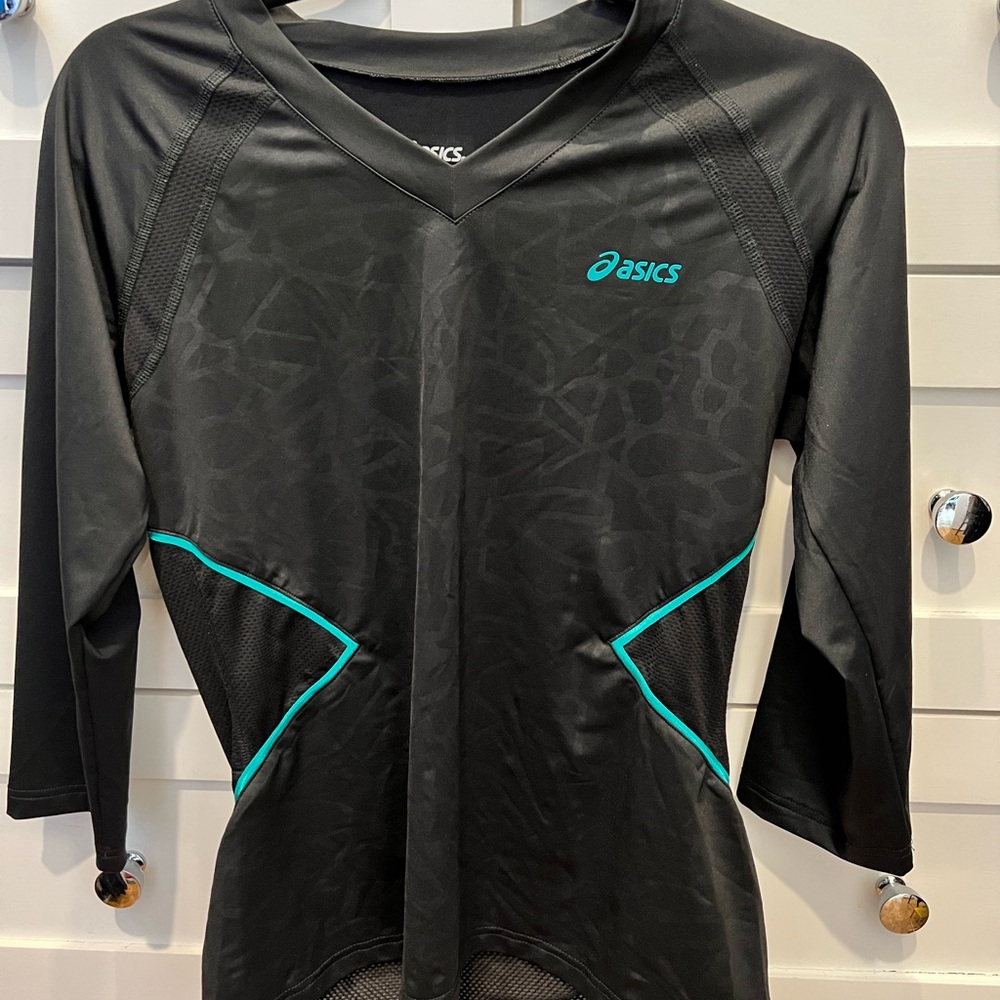 Black Asics Top with turquoise details